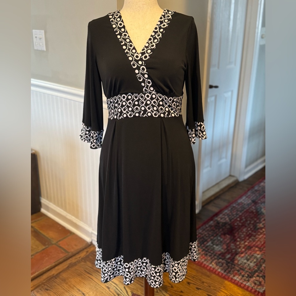AGB Black Midi Dress with White Geometric Trim